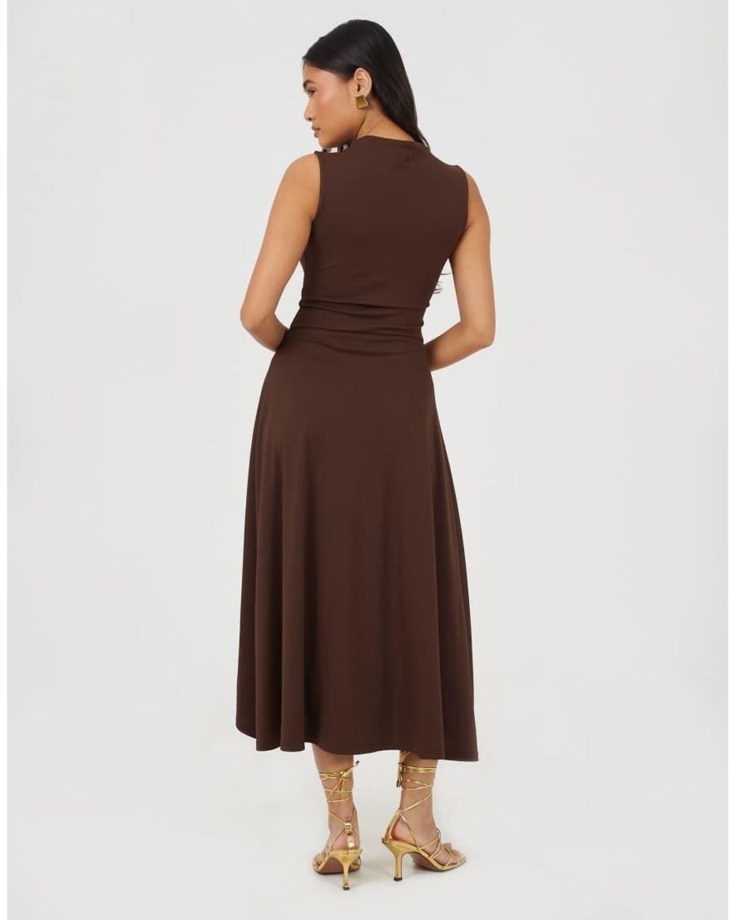 Brave Soul Brown Jersey High Neck Asymetric Hem Maxi Dress