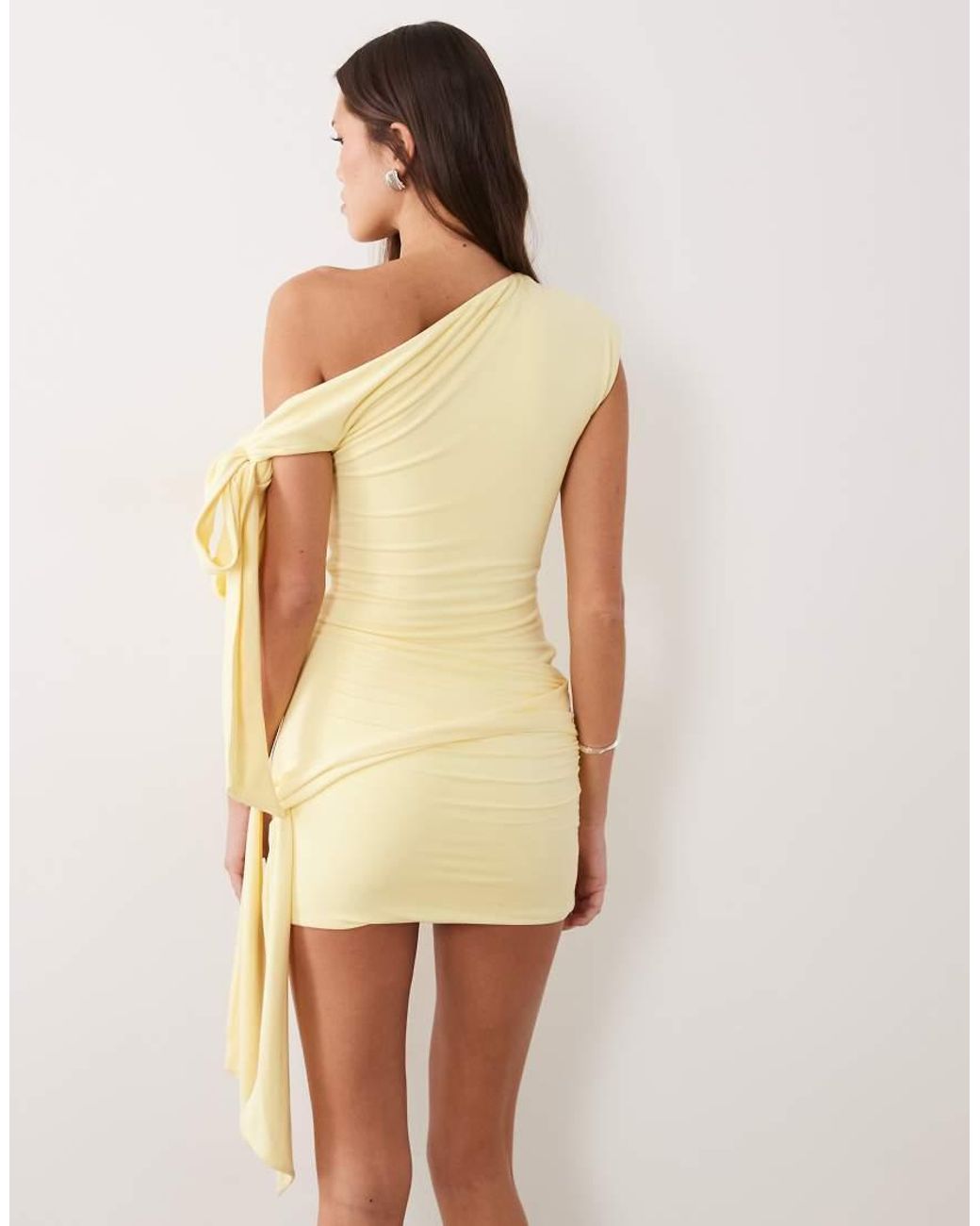 Wanderdoll Natural Nelly Triple Layered Slinky Sculpted Tie Detail Off Shoulder Mini Dress