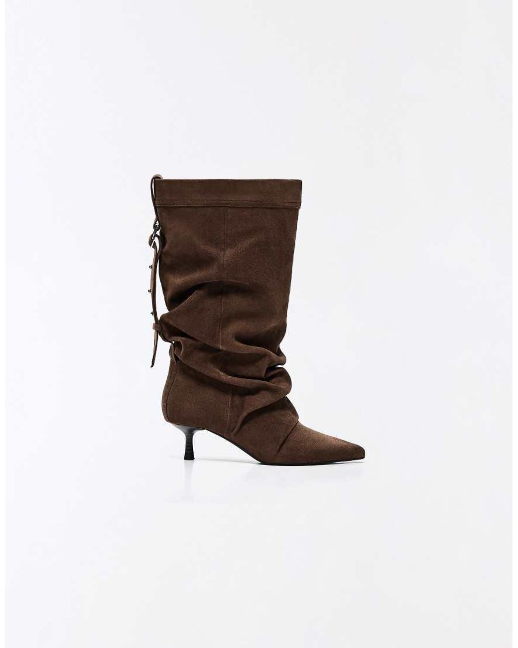 Bershka Blue Slouchy Heeled Ankle Boots