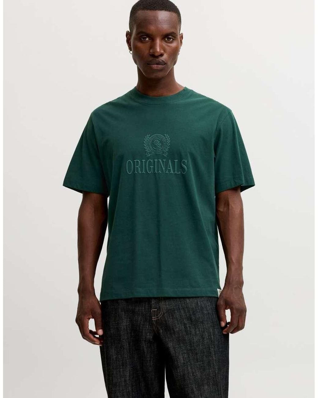 Jack & Jones Green Frederiksberg Relaxed Fit Crew Neck Short Sleeve T-shirt for men