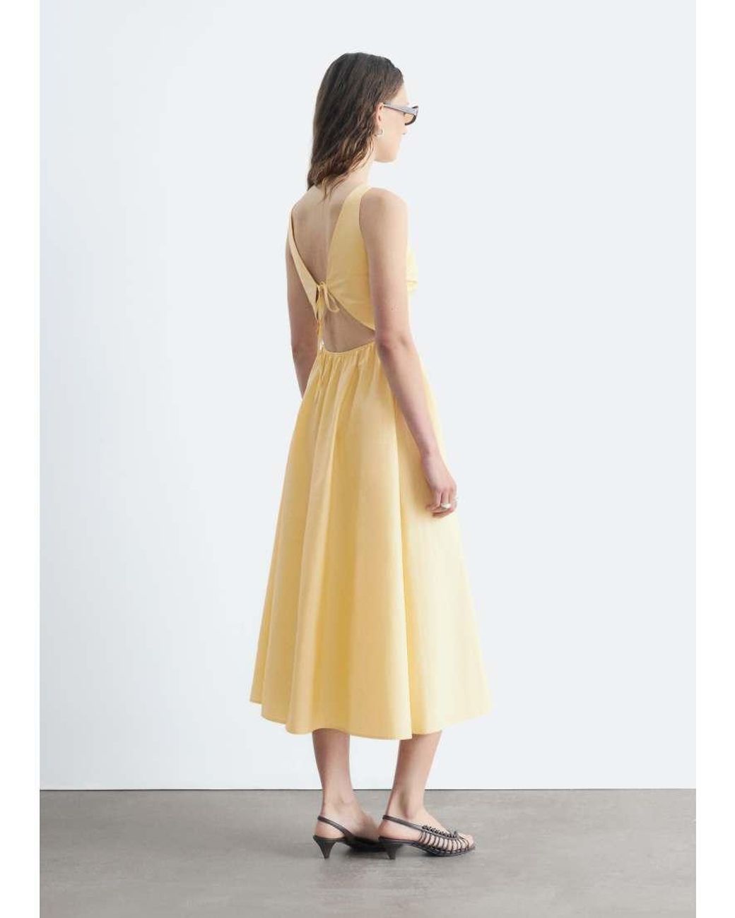 & Other Stories White Rich Cotton Volume Waist Hem Midi Dress