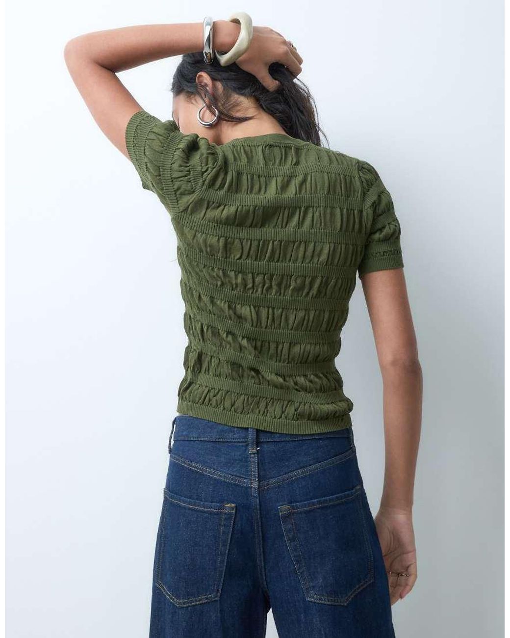 ASOS Green Shirred Fine Knit T-Shirt