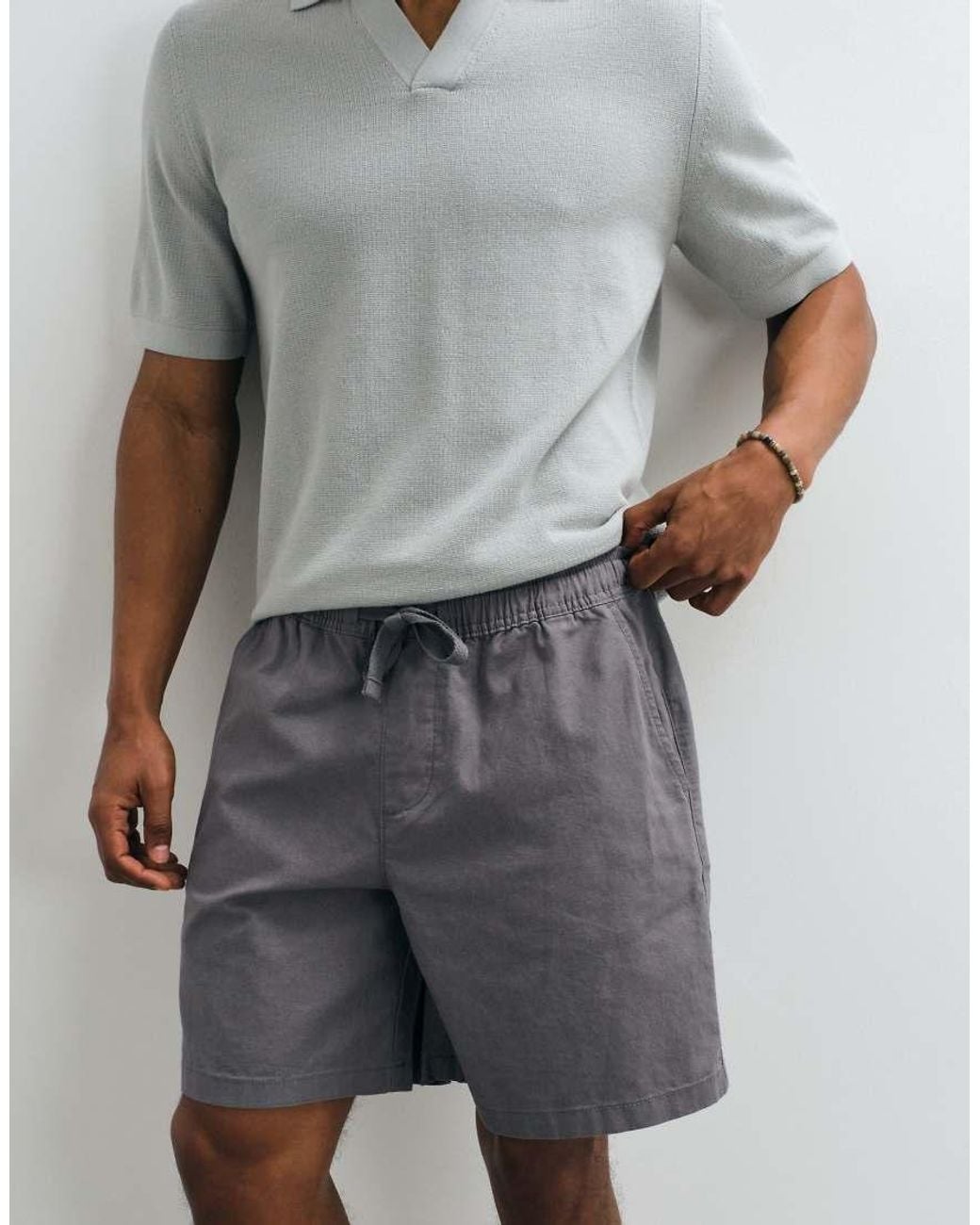 ASOS White Linen Mix Wide Mid Length Shorts for men