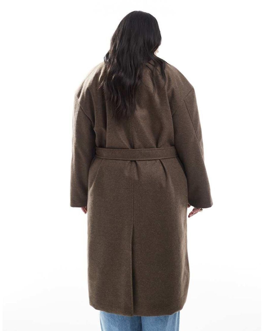 Brave Soul Brown Faux Wool Longline Belted Overcoat