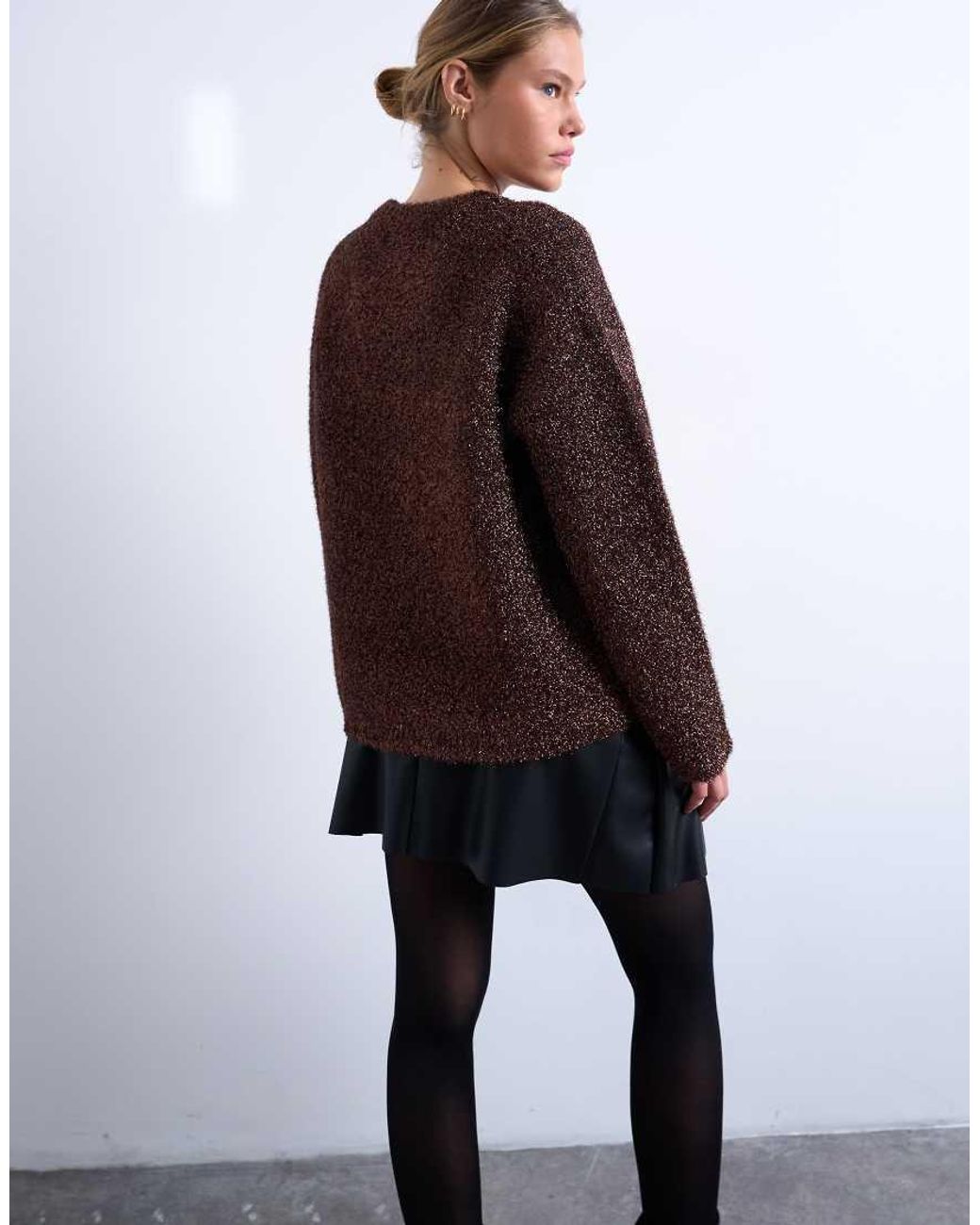 TOPSHOP Brown Knitted Oversized Tinsel Wide Sleeve Jumper