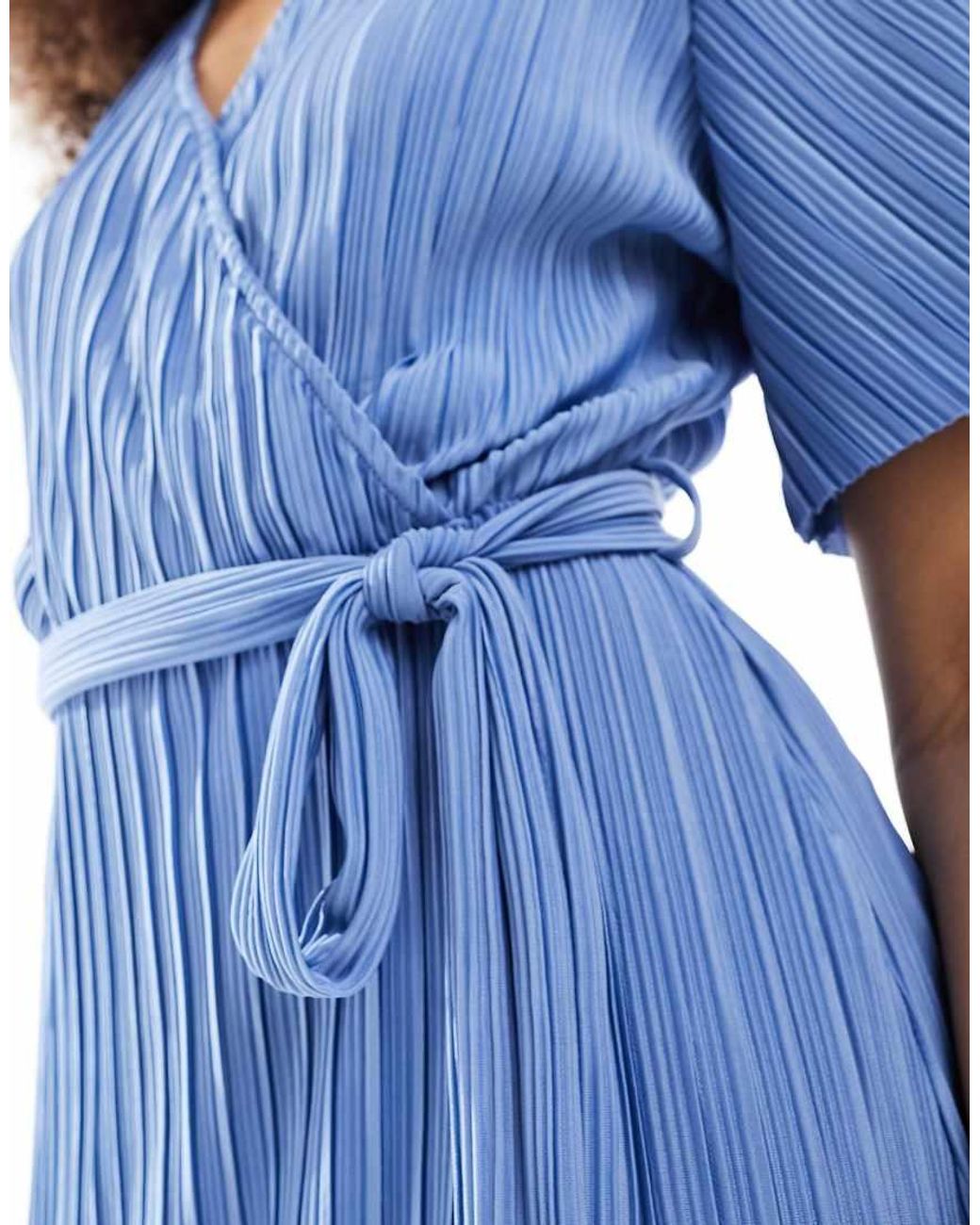 Y.A.S Blue Plisse Wrap Midi Dress