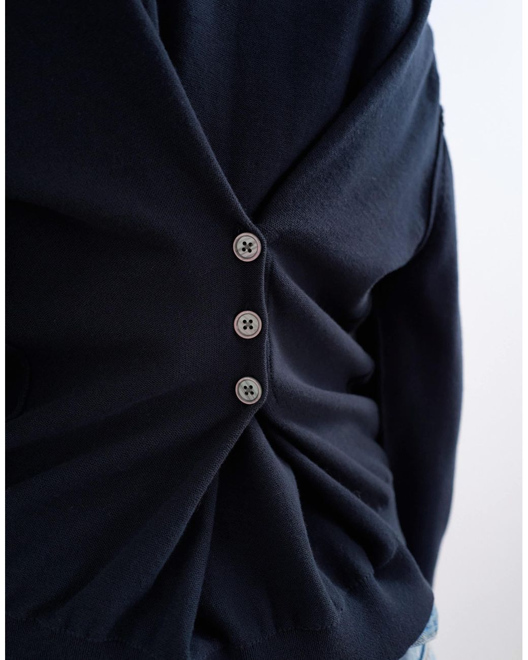 TOPSHOP Blue Knitted Button Back Jumper