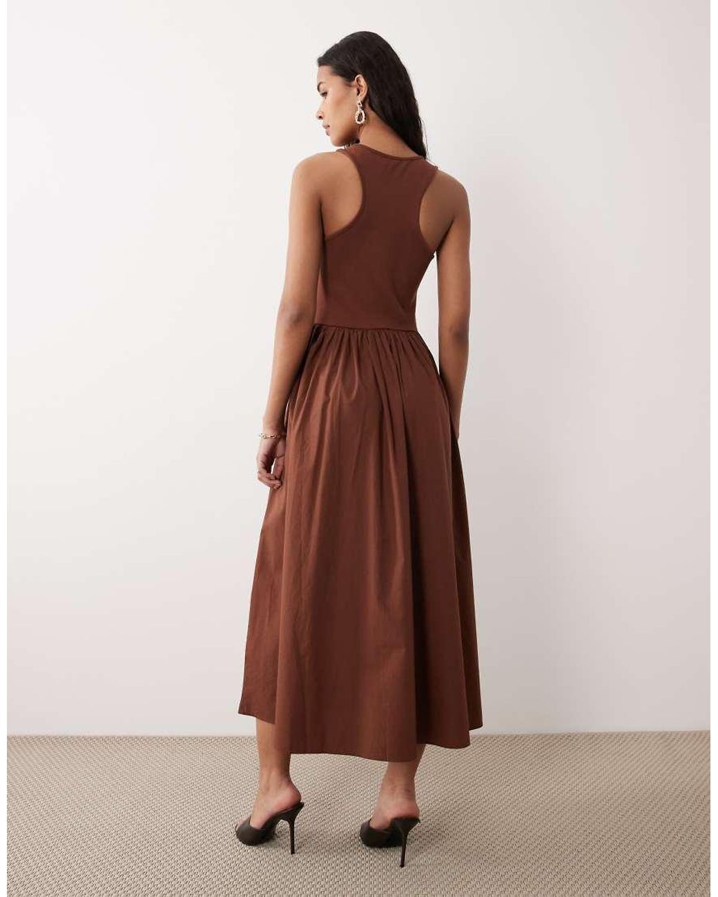 Nobody's Child Brown Lexie Scoop Neck Jersey Poplin Midaxi Dress
