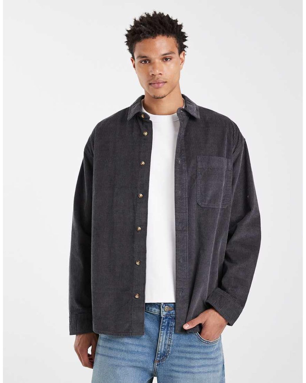 ASOS Blue Oversized Cord Shirt for men
