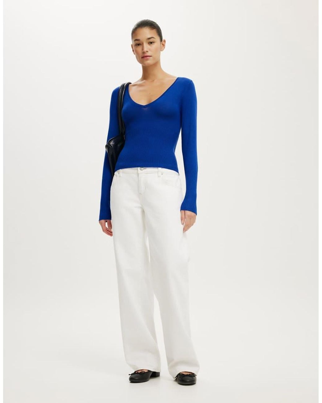 Cotton On Blue Close Knit V-Neck Top