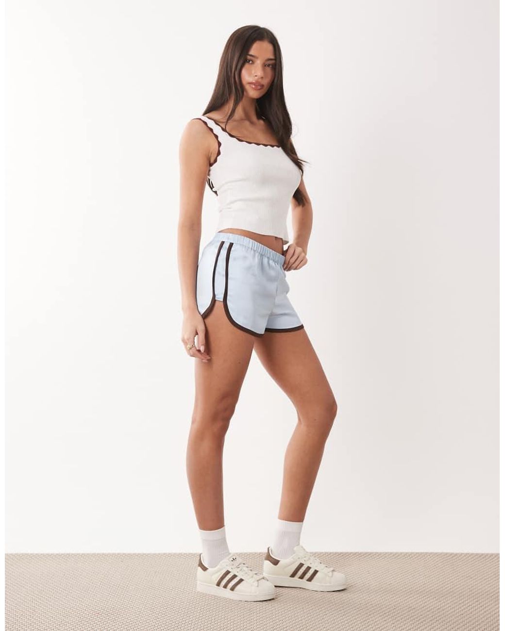 ASOS White Contrast Seam Satin Runner Short