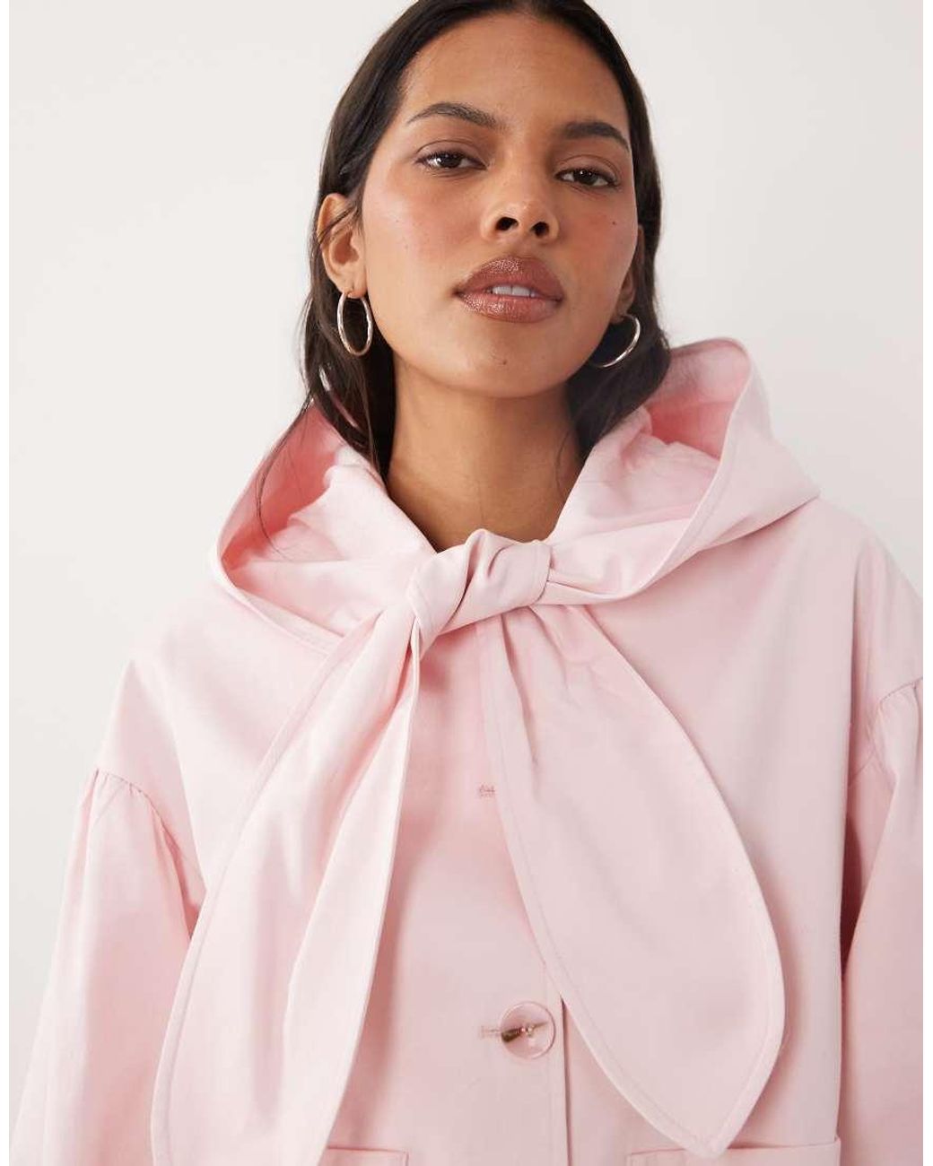 Miss Selfridge Red Short Mac With Tie Neck Netail And Hood