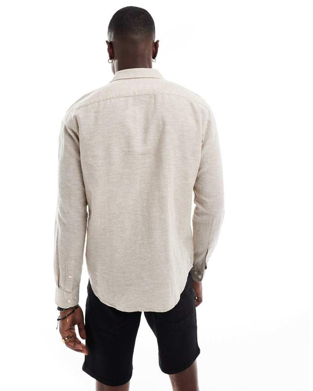 Only & Sons Gray Regular Fit Linen Mix Long Sleeve Shirt for men