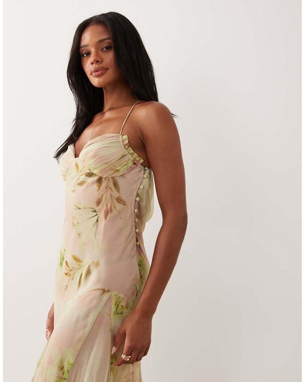 ASOS Natural Floral Print Leaf Cami Strap Maxi Dress