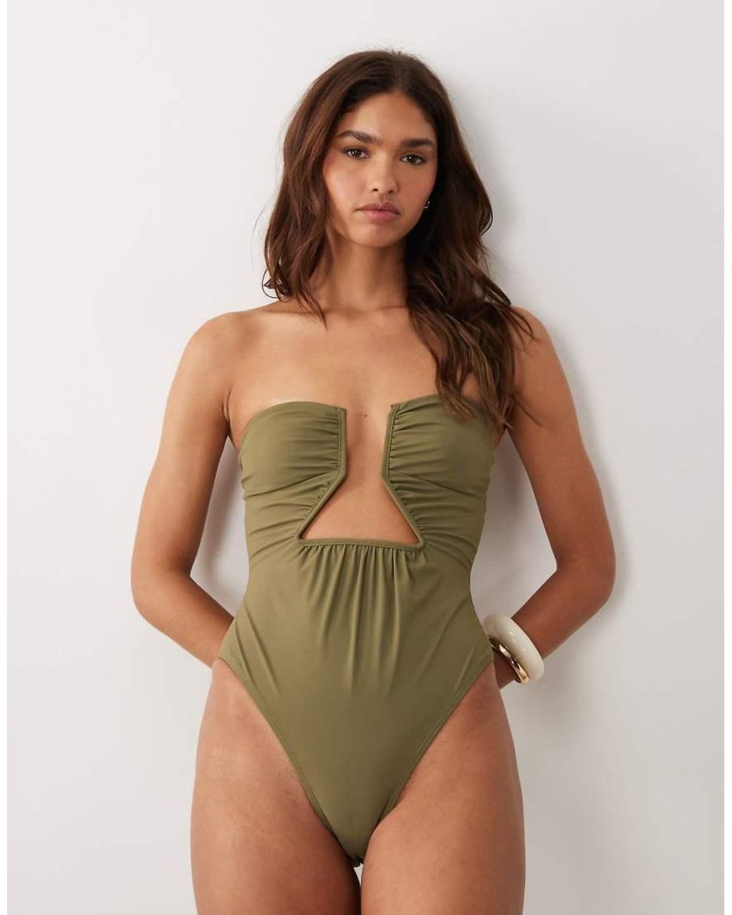 ASOS Green Paper Touch Asymmetric Cut Out Swimsuit