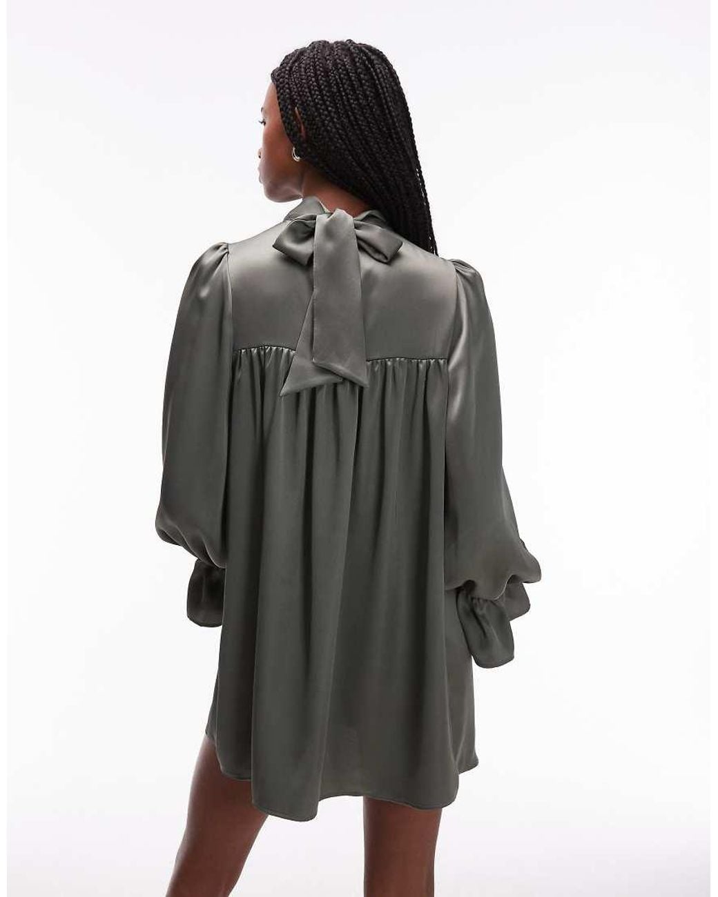 ASOS Multicolor Satin High Neck Blouson Sleeve Mini Dress
