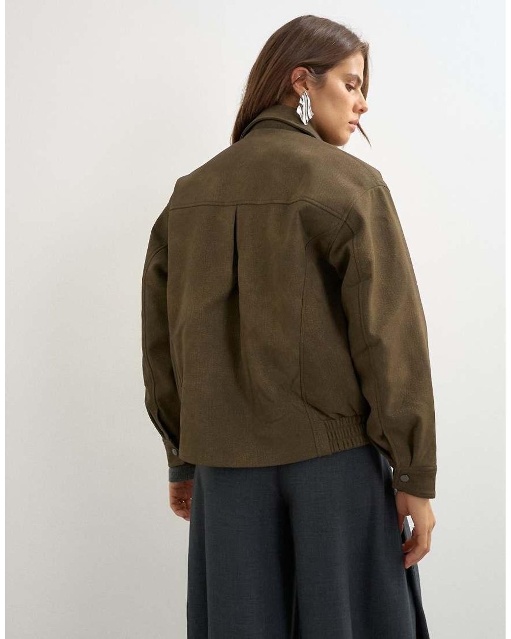 TOPSHOP Brown Faux Leather Oversized Bomber Jacket