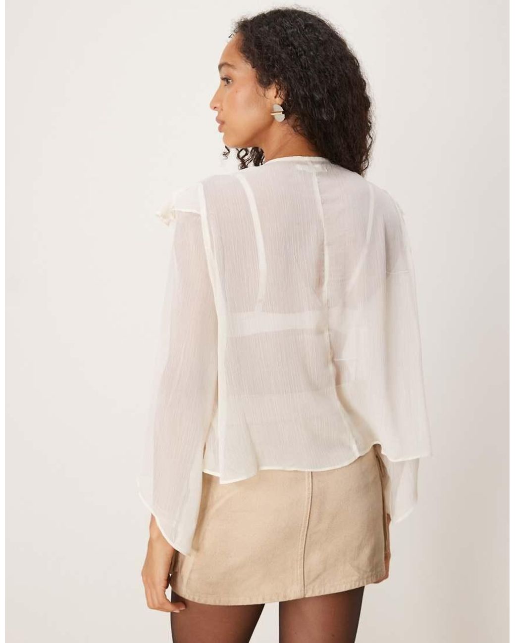Glamorous Natural Tie Front Keyhole Detail Ruffle Blouse