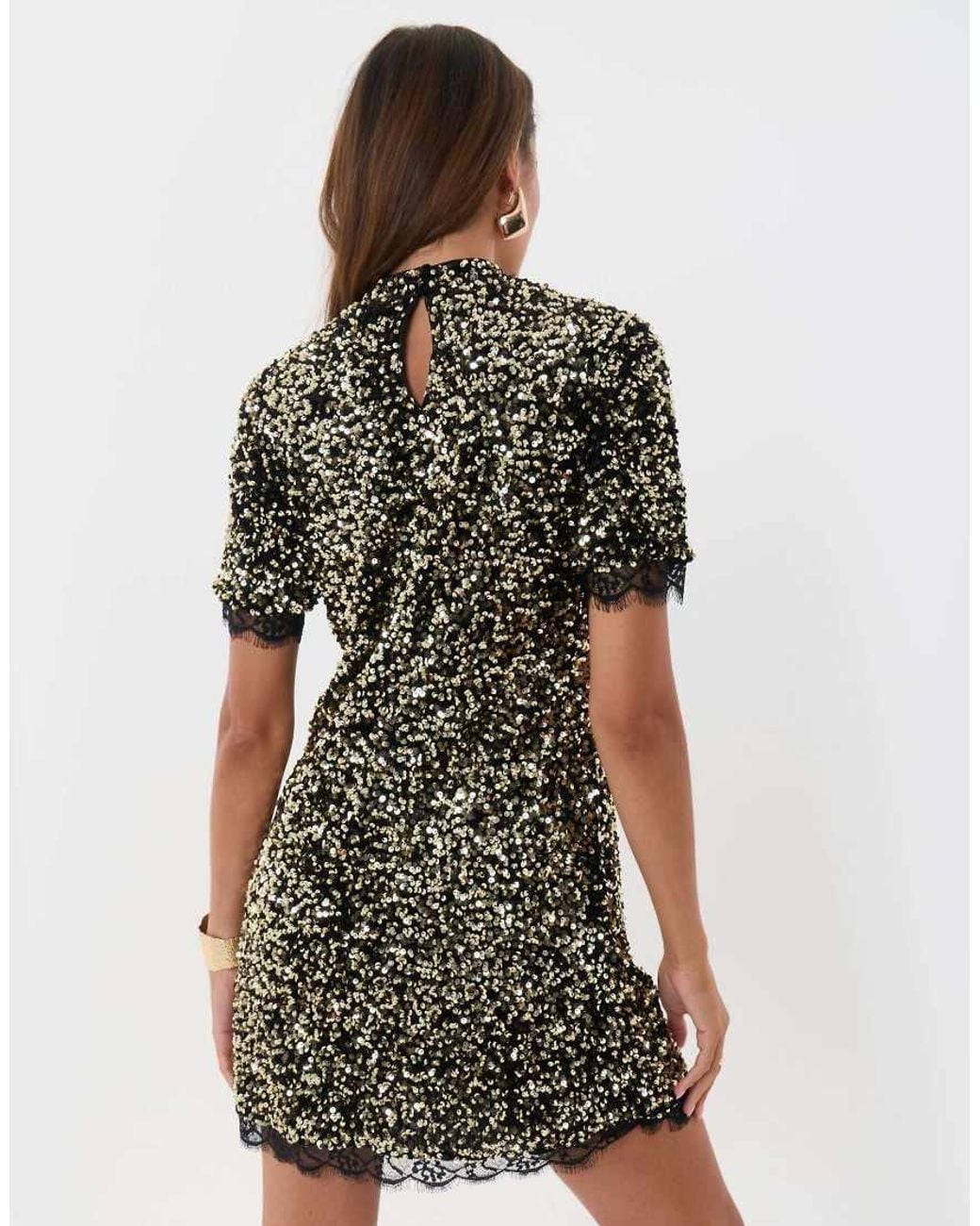 Threadbare Gray High Neck Sequin Mini Dress