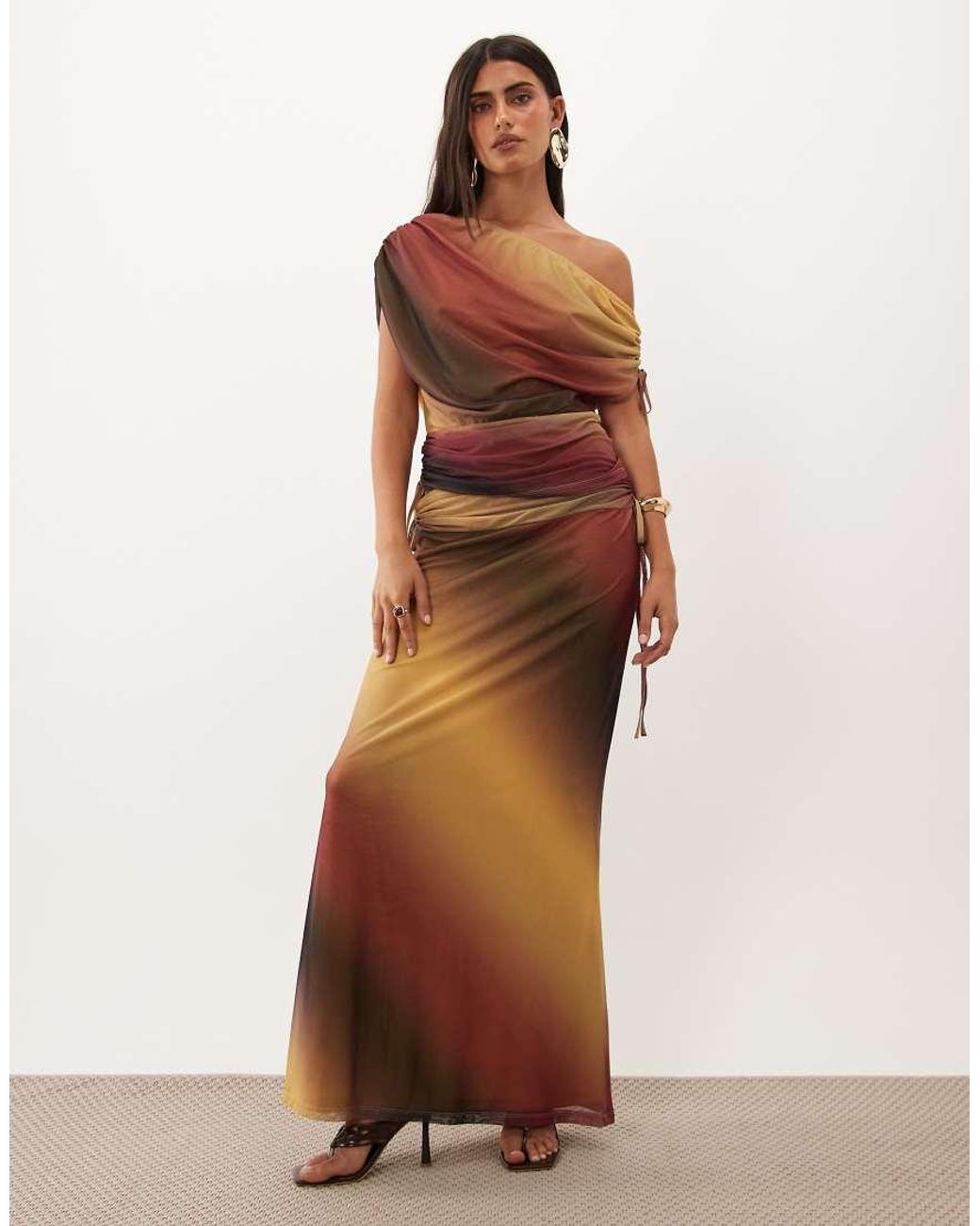 ASOS Multicolor Ruched Shoulder Asymmetrical Cinched Waist Co-ord Top