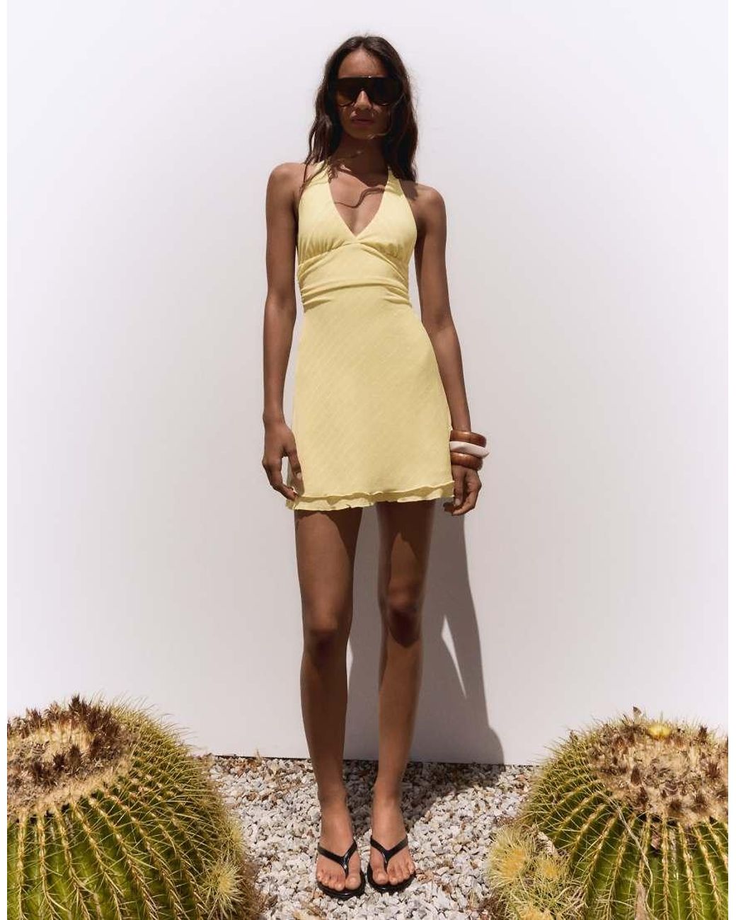 Bershka Natural Striped Mini Halter Dress