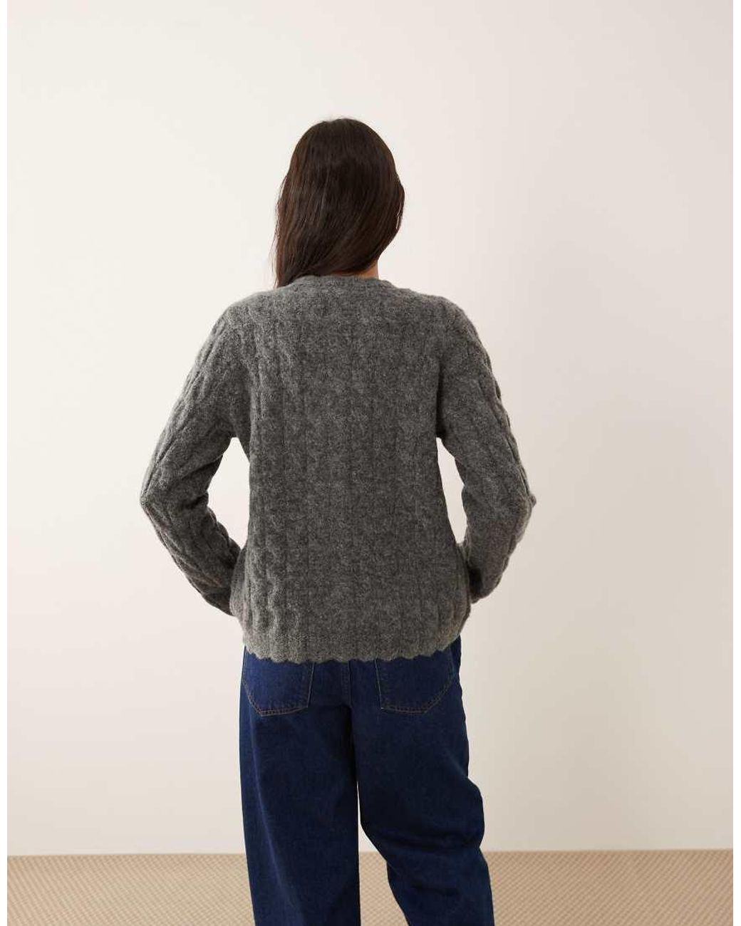 Y.A.S Gray Scallop Trim Textured Cardigan