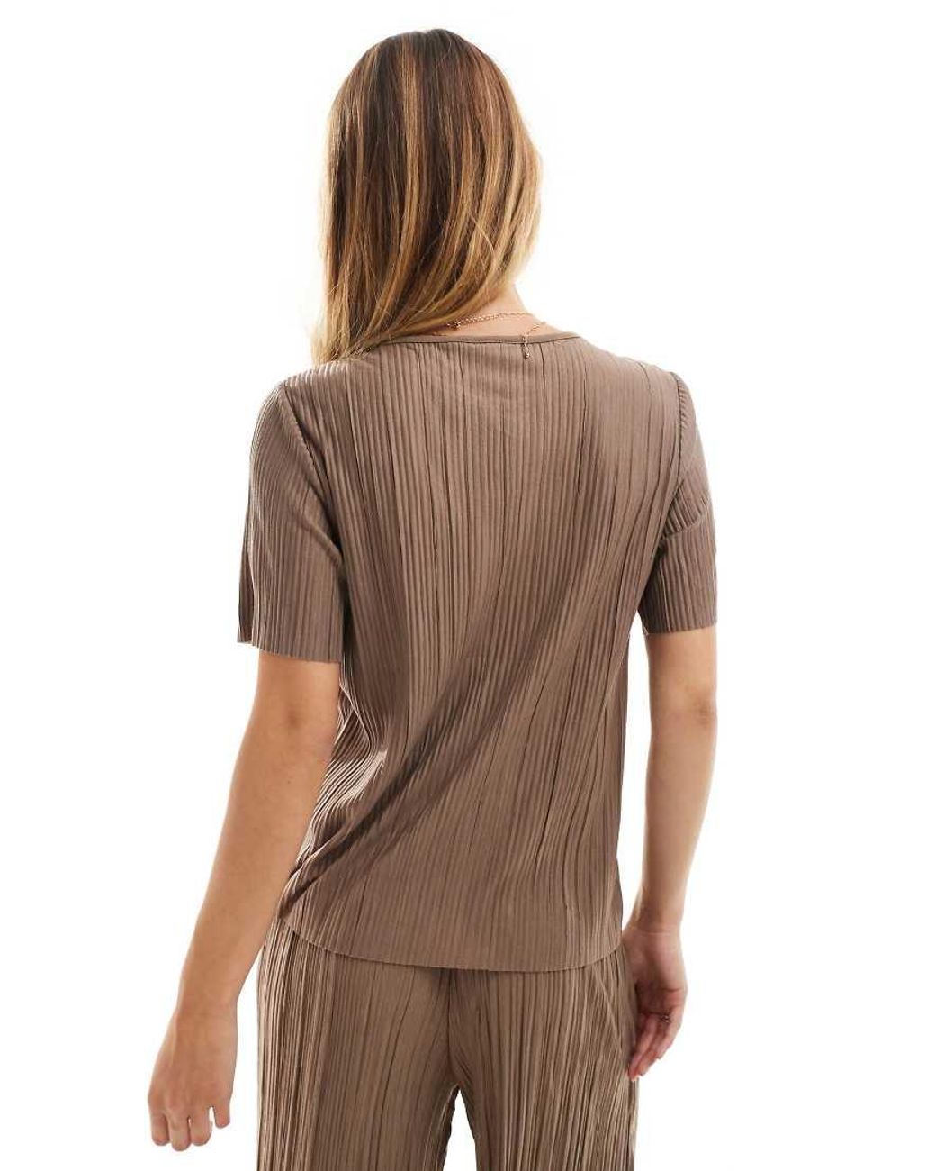 Vila Brown Plisse T-Shirt Co-Ord