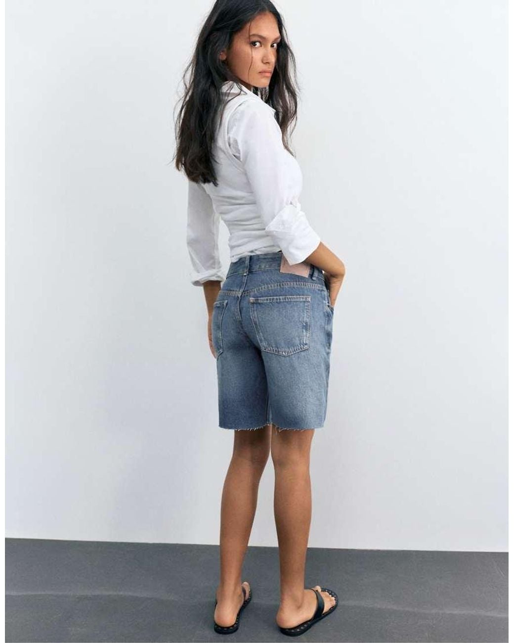 Pull&Bear White Low-rise Denim Bermuda Shorts