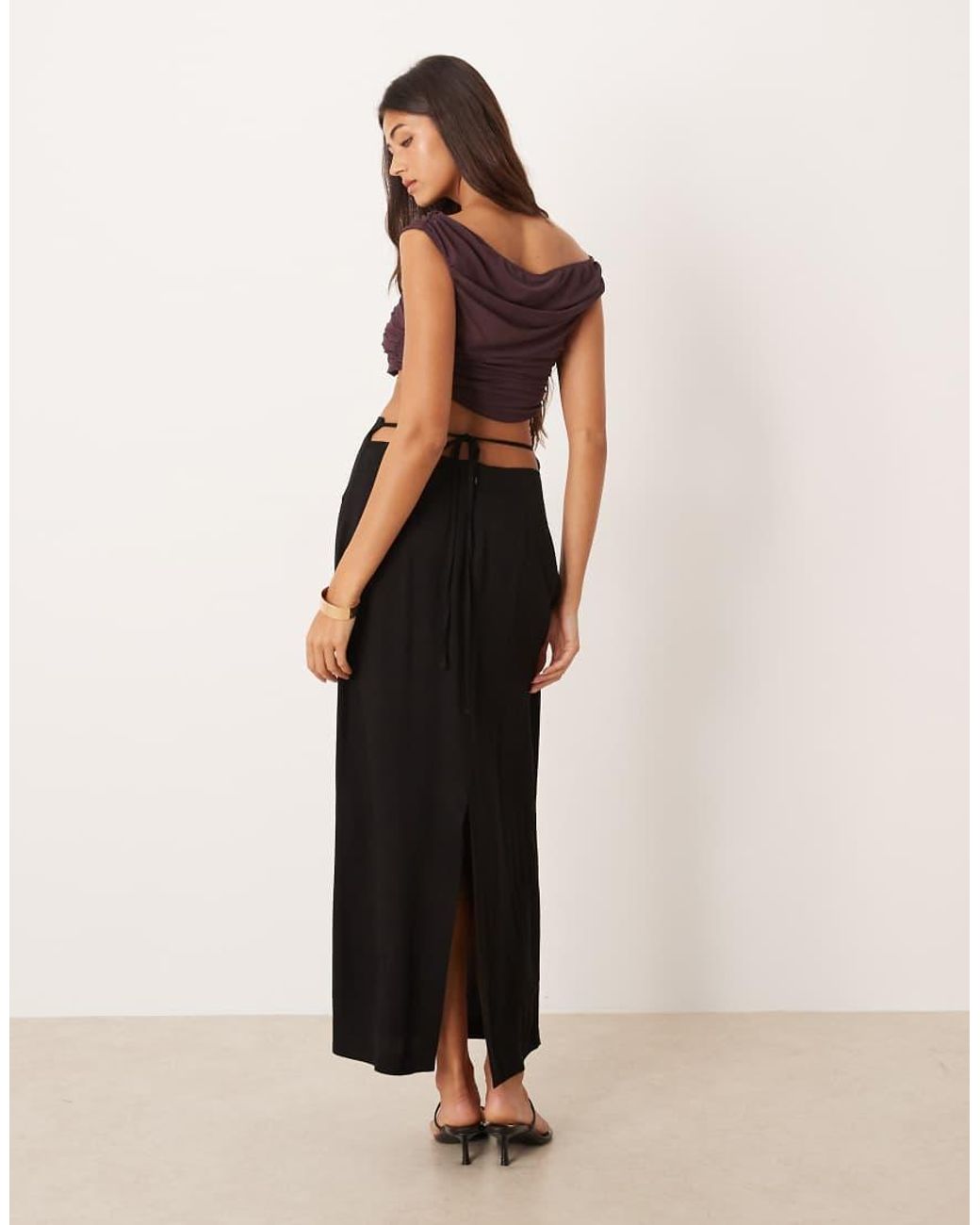 ASOS Pink Tailored Midi Pencil Skirt With Tie Back Detail
