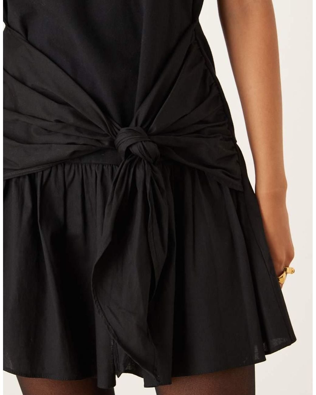 ASOS Black Tie Front T-shirt Mini Dress With Poplin Skirt