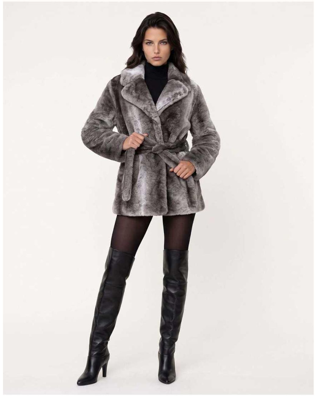 Harry Brown Gray Sabine Belted Fur Coat