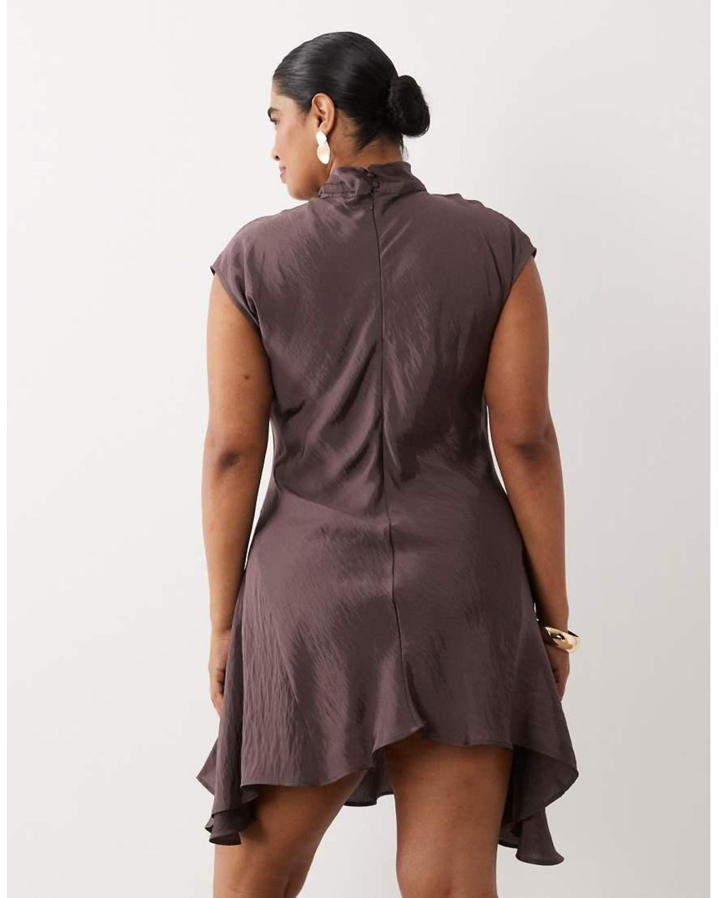 ASOS Brown Asos Design Curve High Neck Mini Dress With Hanky Hem