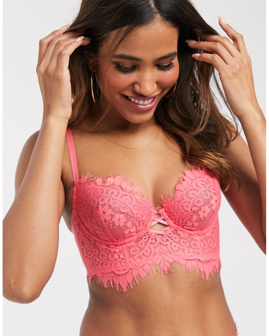 Ann Summers Fearless Longline Lace Non Padded Bra in Pink - Lyst