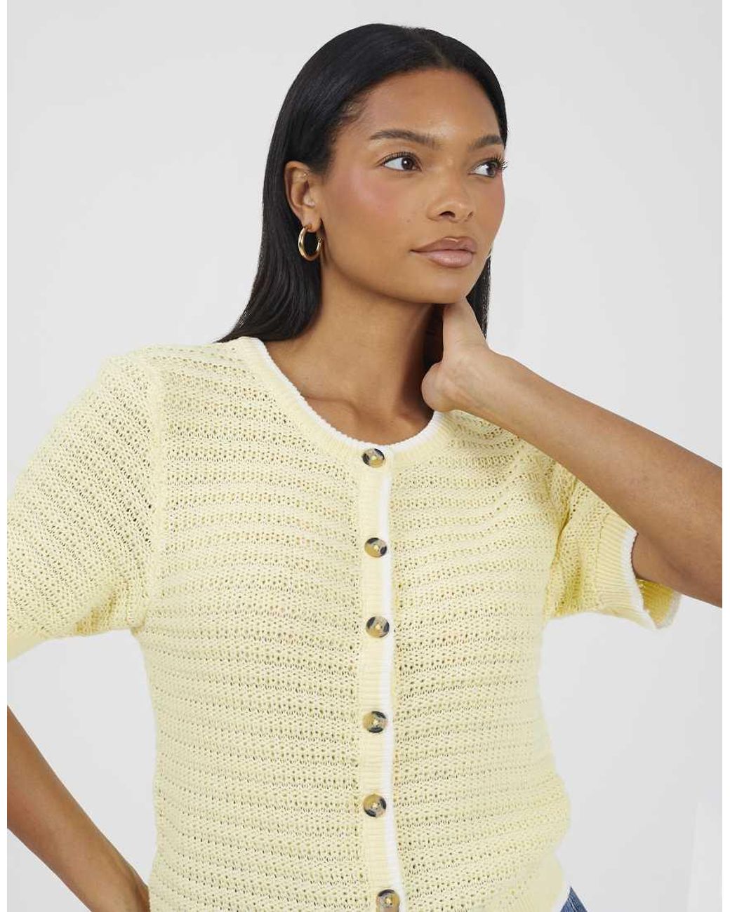 Brave Soul Blue Stitch Detail Short Sleeve Crew Neck Cardigan