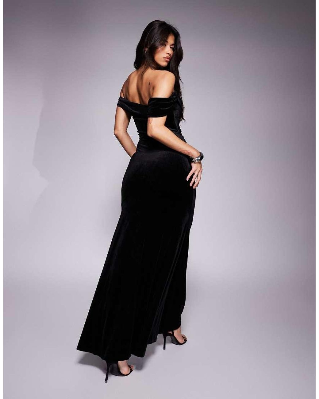 Goddiva Blue Cowl One Shoulder Velvet Maxi Dress