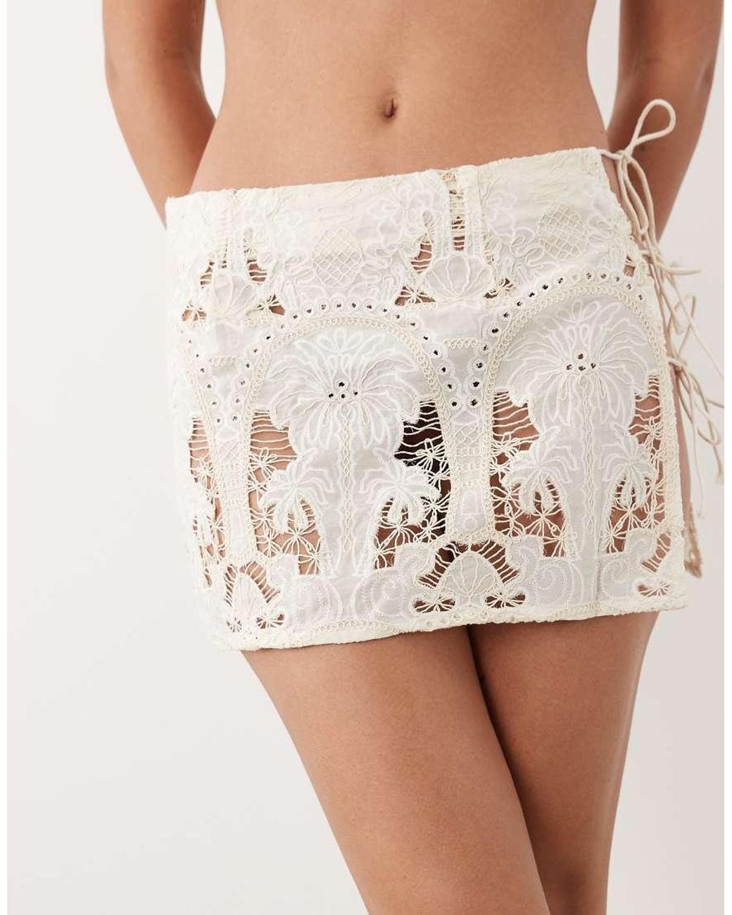Missy Empire Brown Cotton Semi Sheer Lace Tie Side Detail Mini Skirt
