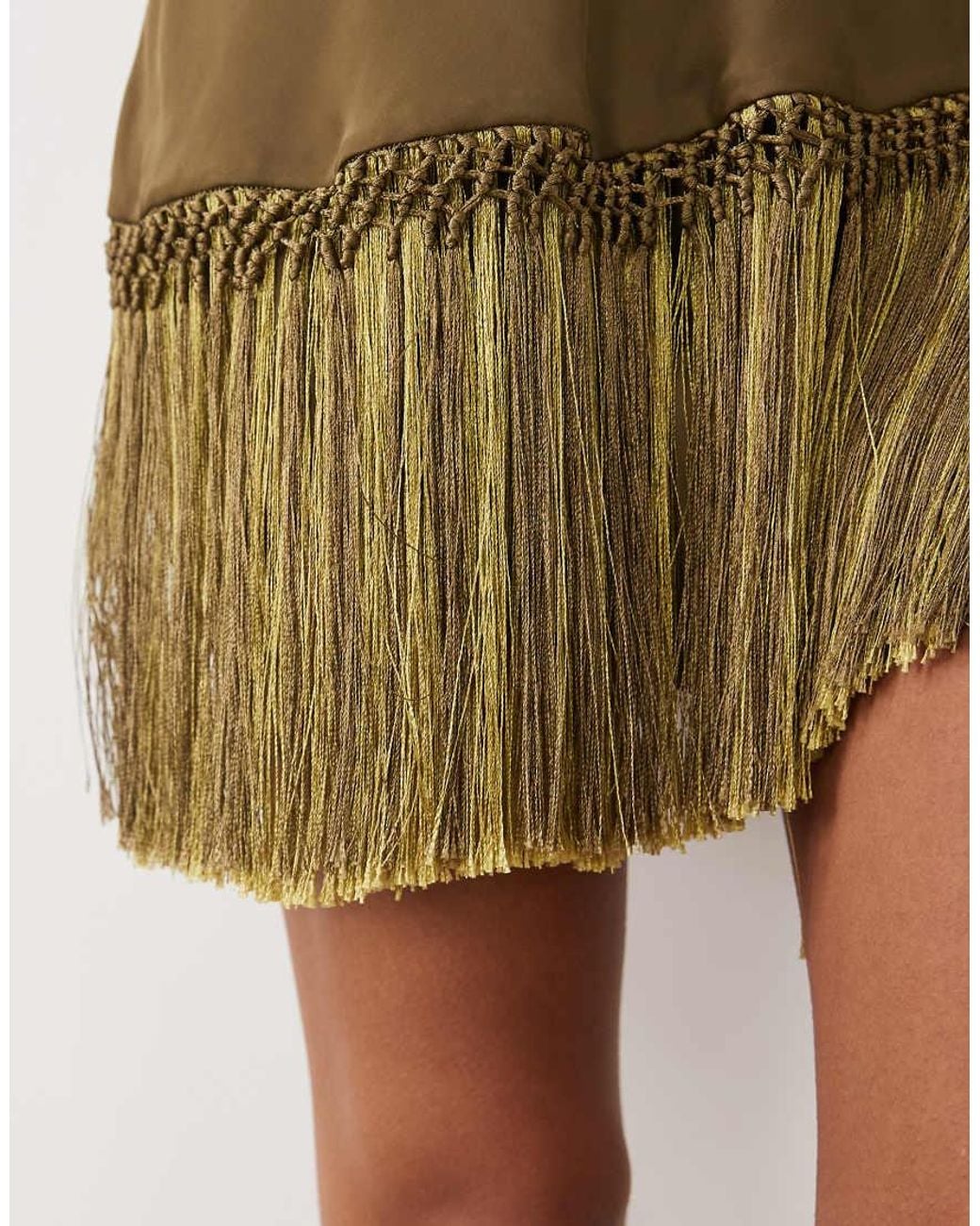 ASOS Green Cami Satin Playsuit With Fringe