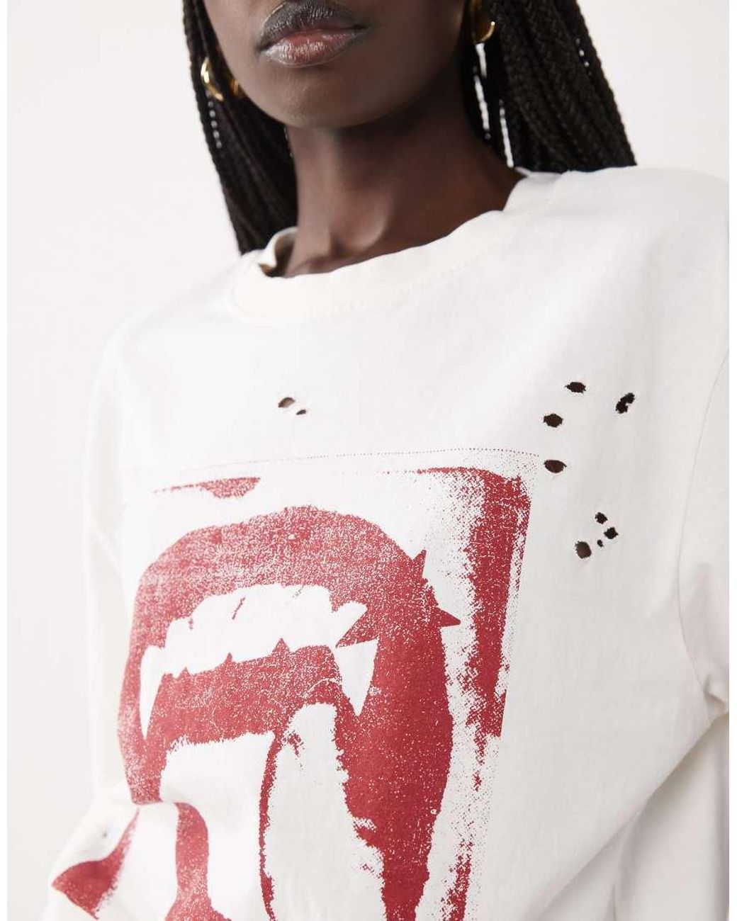 ASOS White Short Sleeve Oversized With Teeth Graphic Top