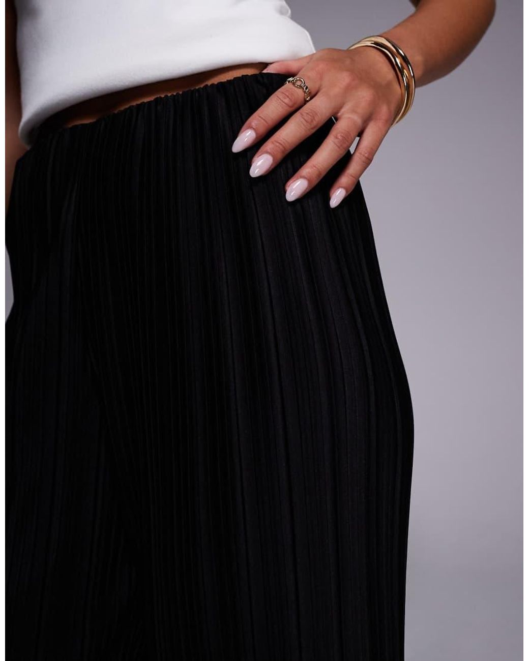 River Island Black Plisse Wide Leg Trousers