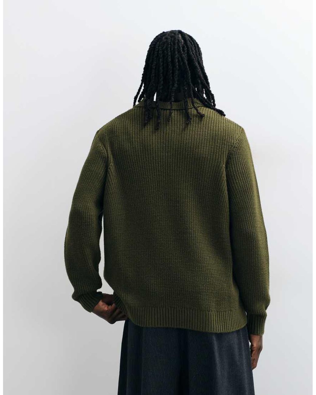 ASOS Green Oversized Knitted Notch Neck Polo for men