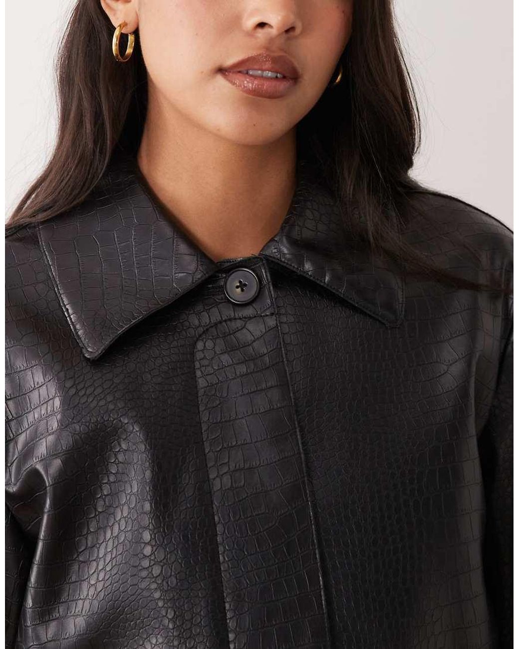 Mango Black Faux Croc Leather Jacket