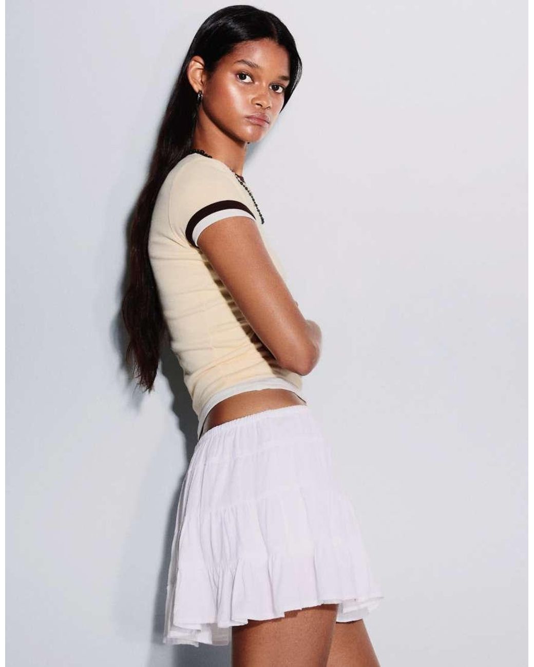 Bershka White Mini Skirt With Bow Waist Tie