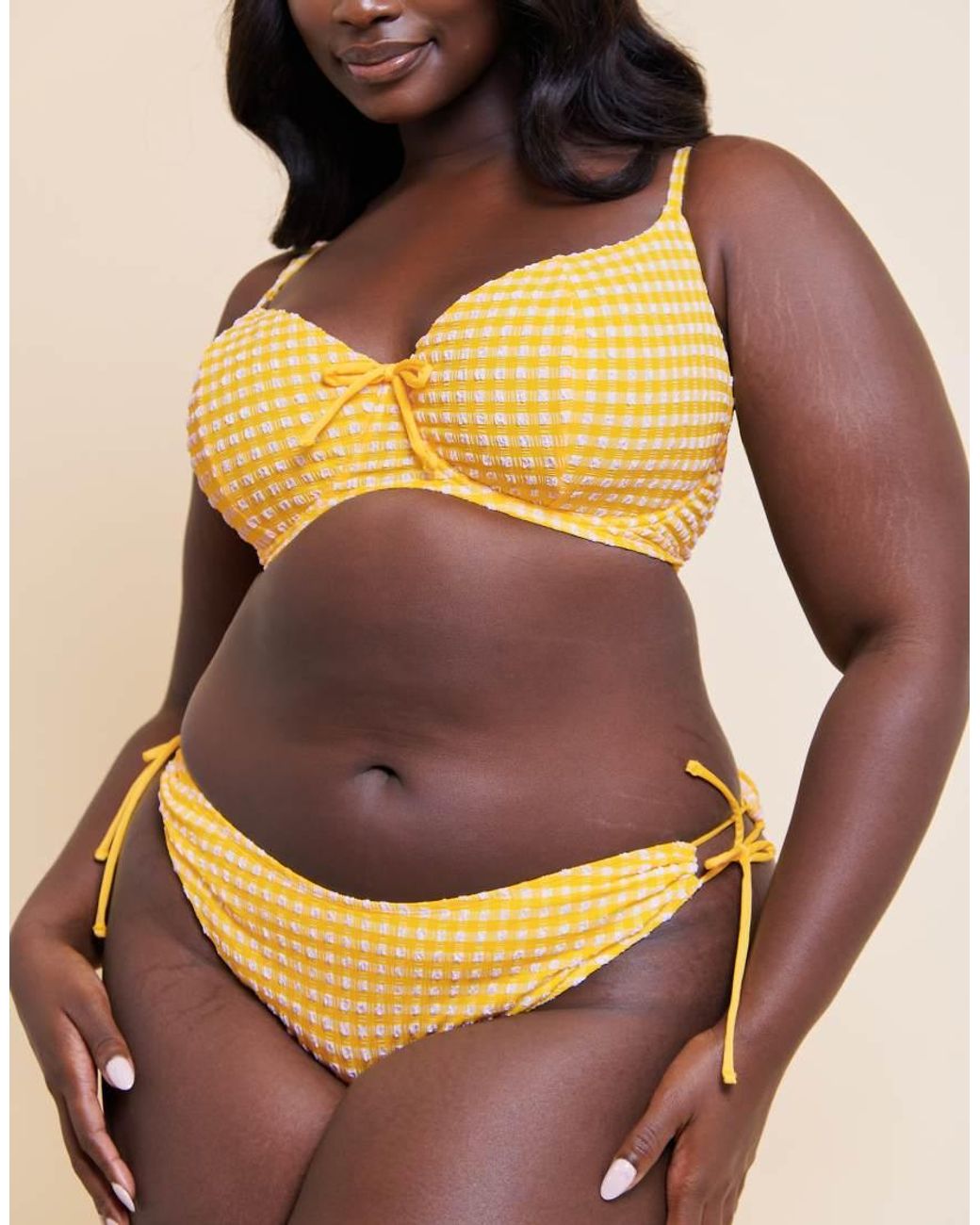 Curvy Kate Yellow Holiday Gingham Tie-Side Bikini Brief