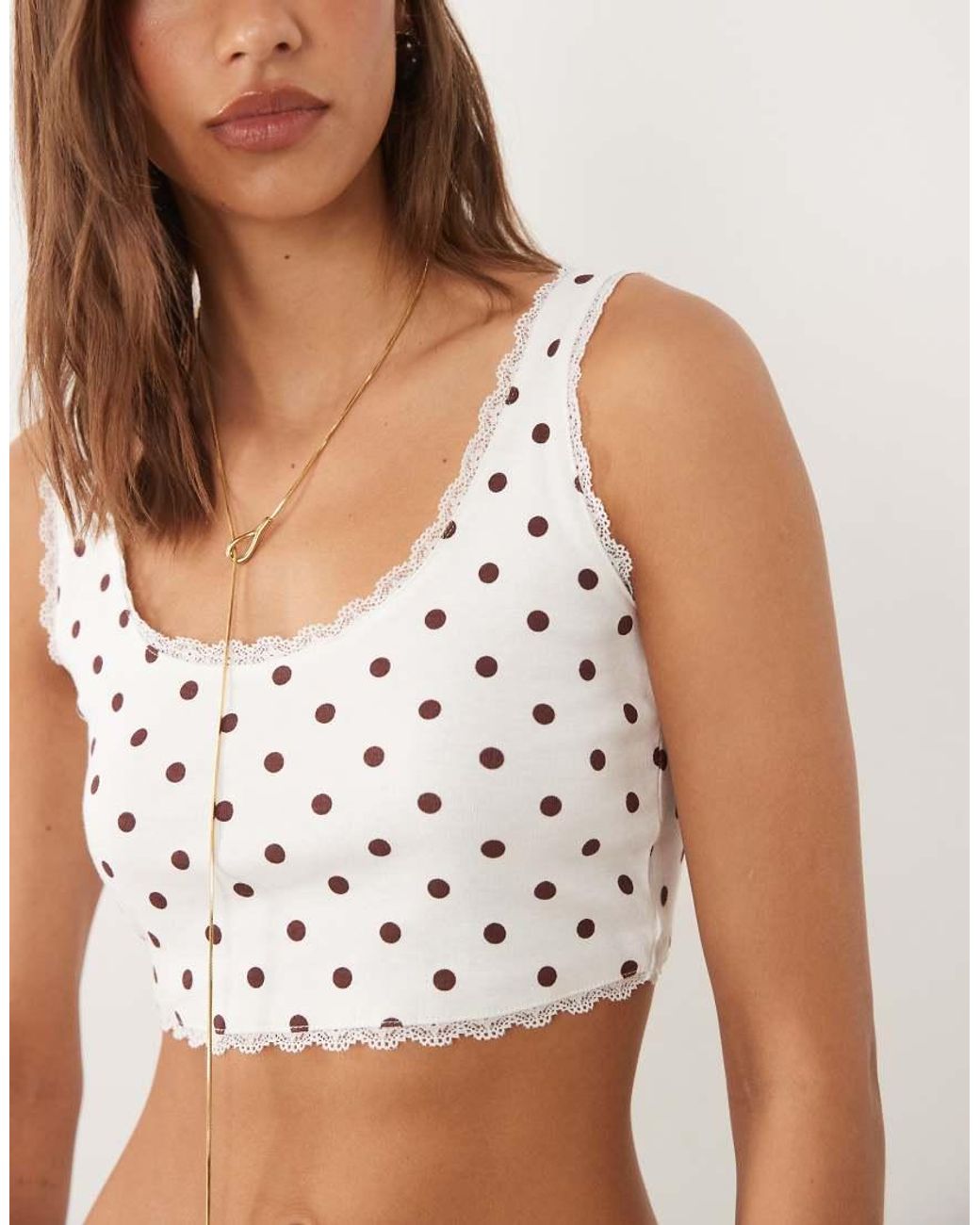 Miss Selfridge Brown Bralet Top With Lace Trim