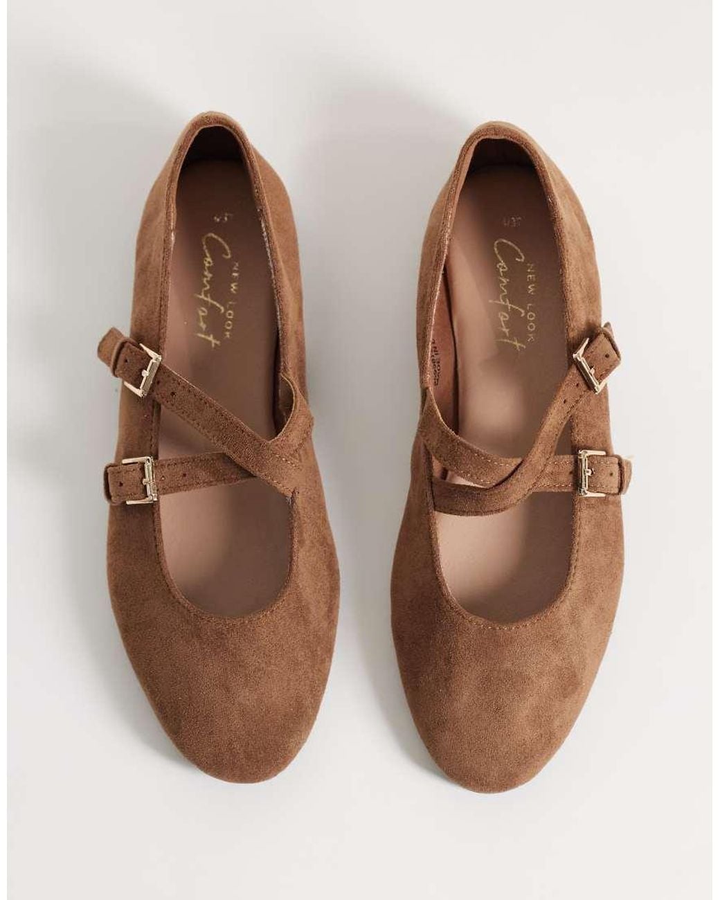New Look Brown Suedette Cross Strap Mary Jane