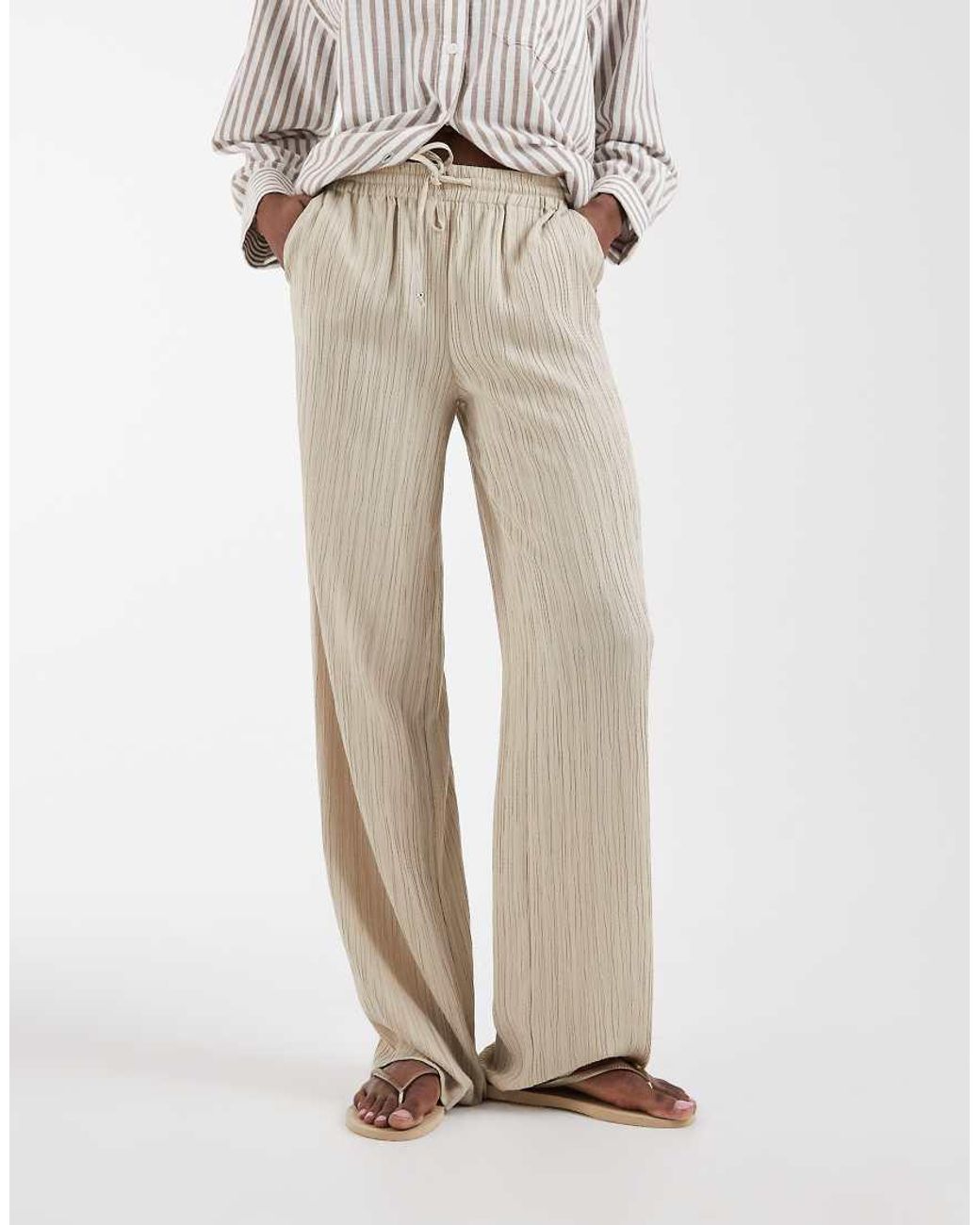 ONLY White Wide Leg Crinkle Textured Trousers