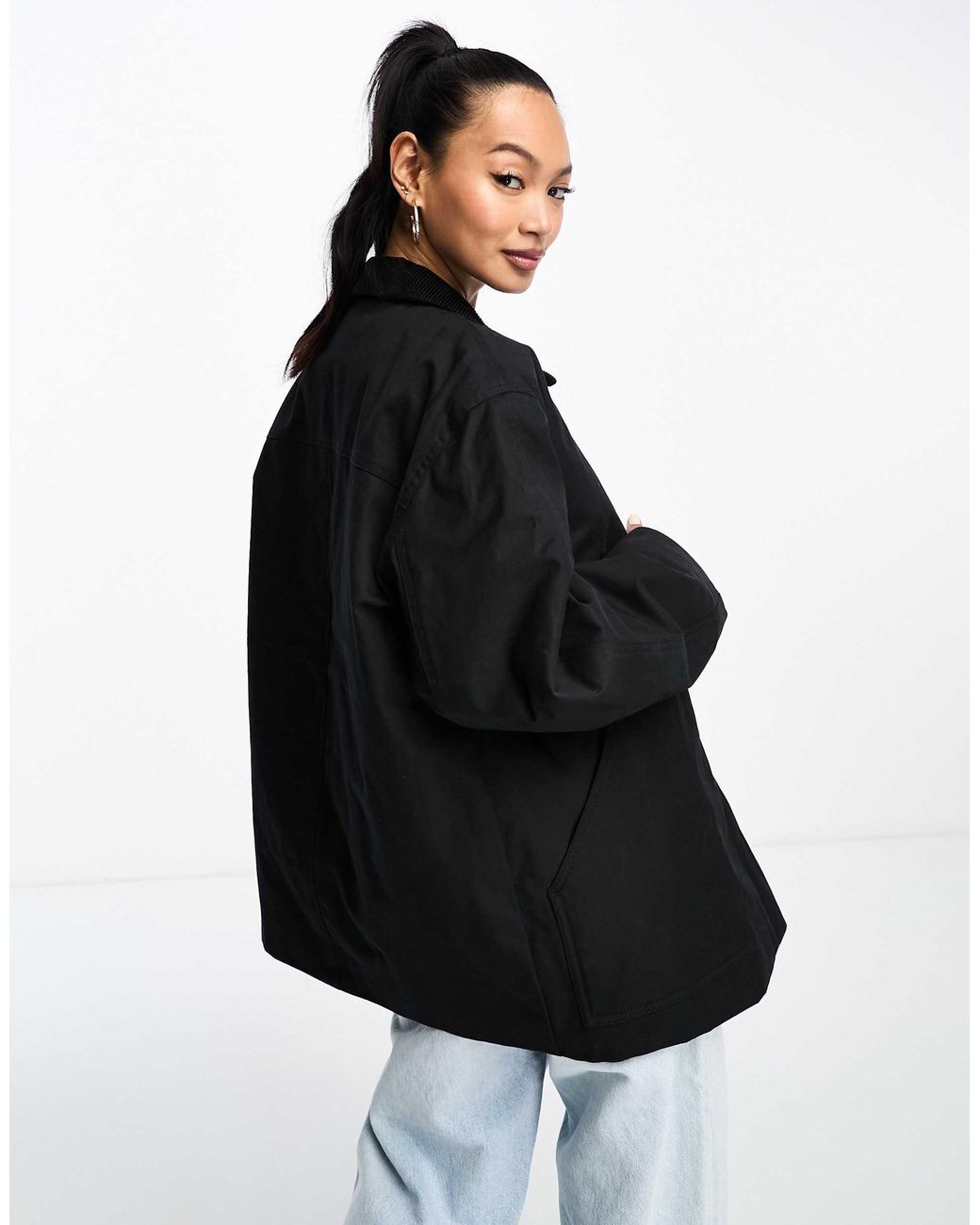 & Other Stories Waxed Cocoon Jacket With Asymmetric Snap Clasp