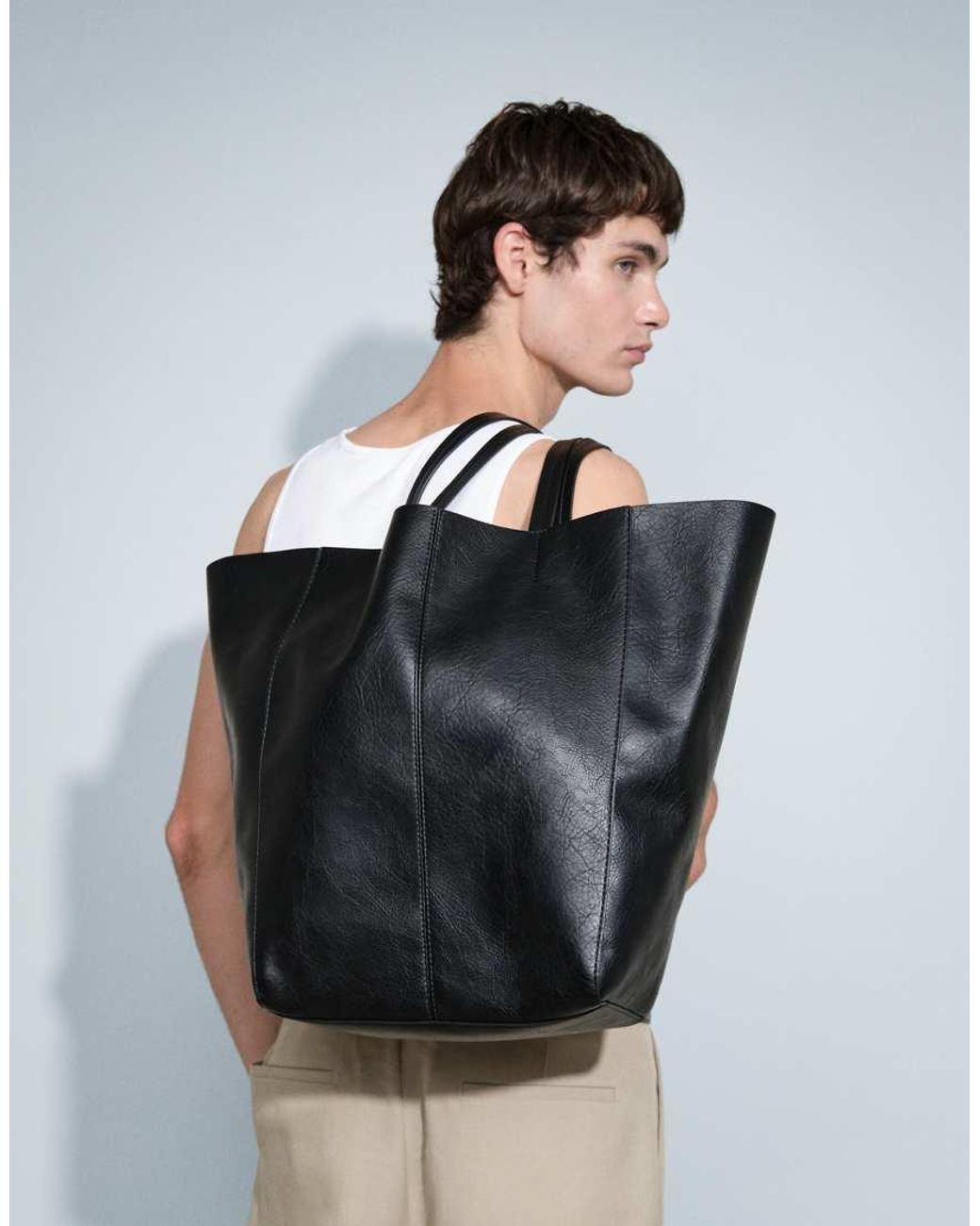 ASOS Black Faux Leather Tote Bag With Satin Paisley Scarf for men