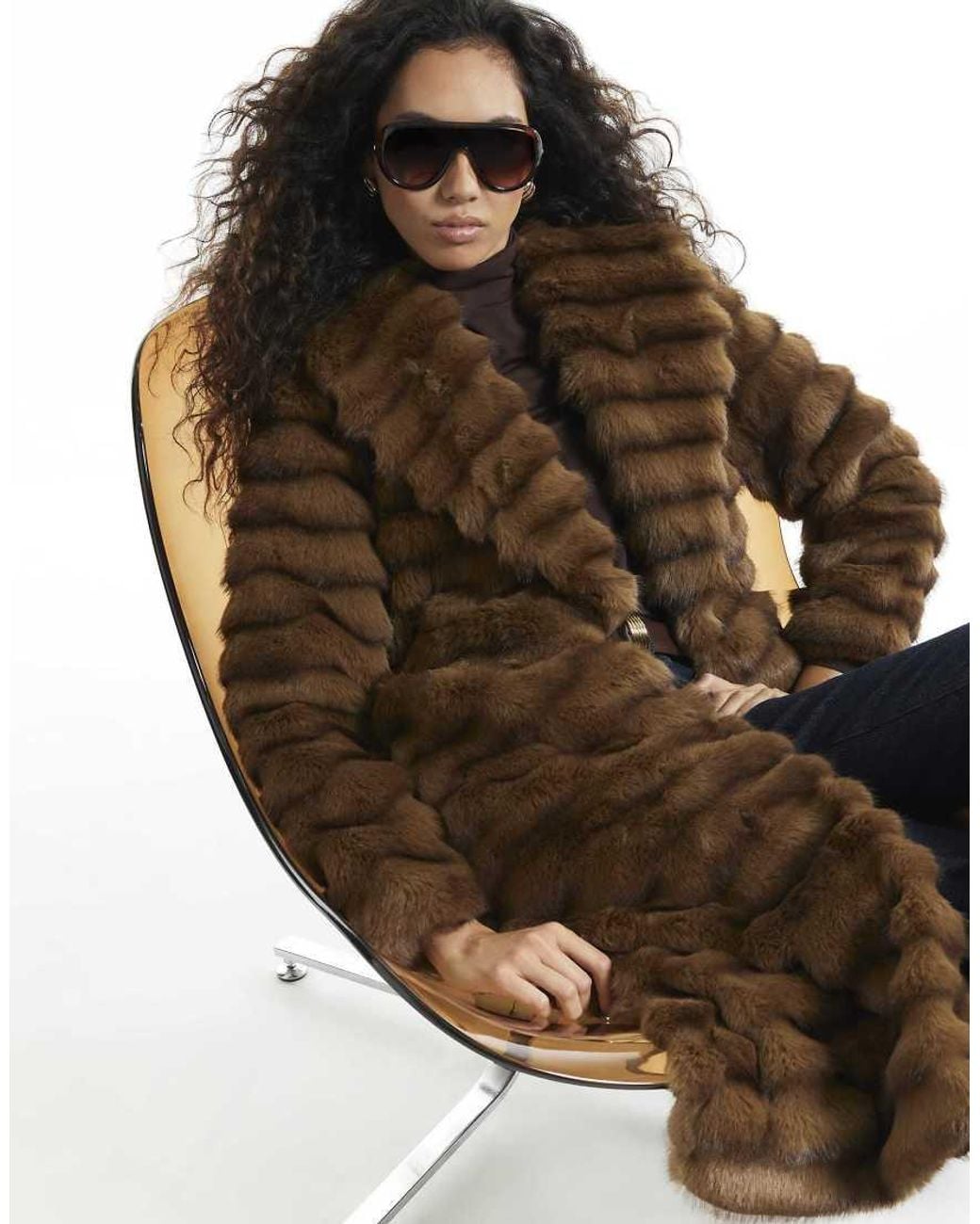 River Island Black Long Pelted Faux Fur Coat