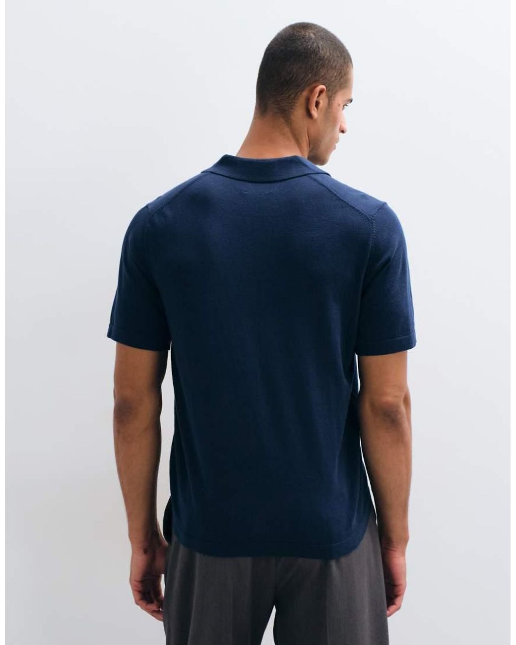 ASOS Blue Essential Relaxed Fine-Knit Notch Polo for men